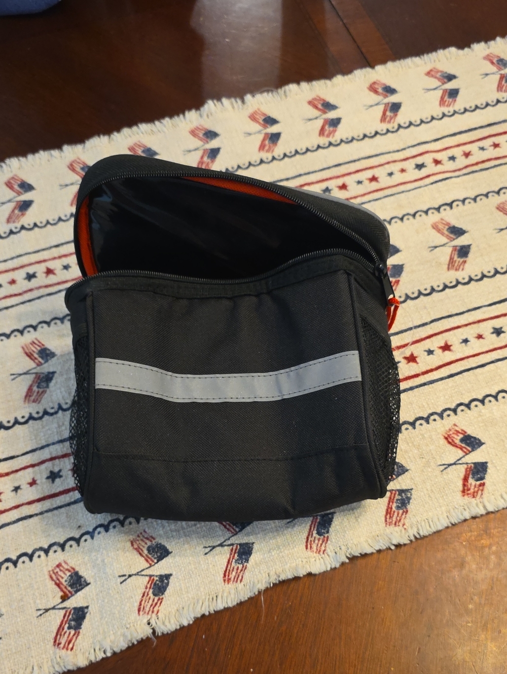Black Bike Organizer Bag with Reflective Stripe